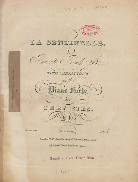 'La Sentinelle' with Variations, Op.105 No.1 Ries Ferdinand Piano Classique