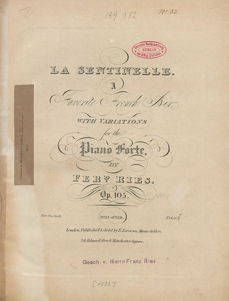 La Sentinelle with Variations, Op.105 No.1 Ries Ferdinand Piano Classique